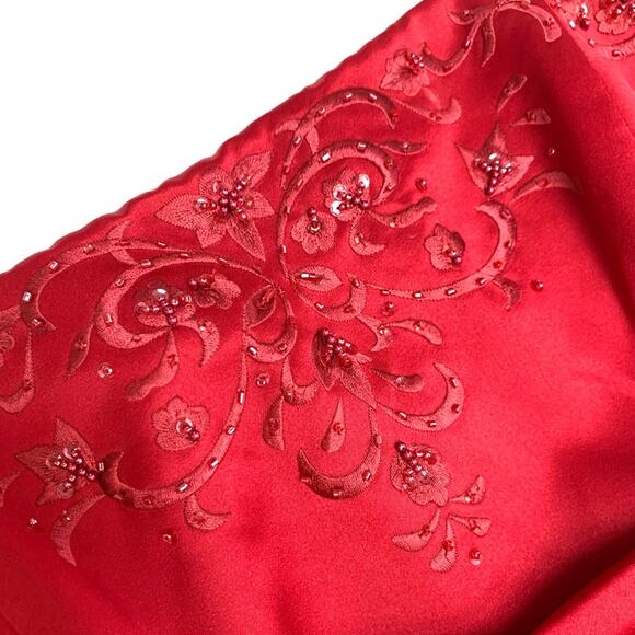 David’s Bridal Cranberry Red Strapless A Line Wrap Gathered Dress - Picture 3 of 14